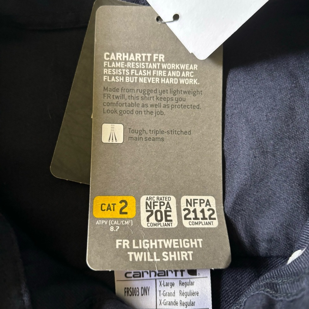Carhartt NWT embroidered Dark Blue Flame Resistant Lightweight Twill Shirt XL - Picture 8 of 11